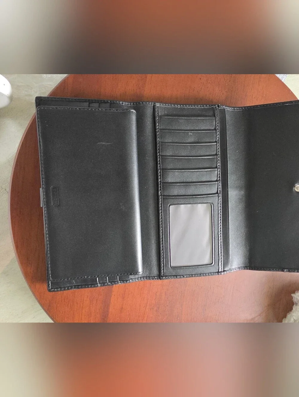 Coach Black Leather Fold Wallet with Pleated Detail